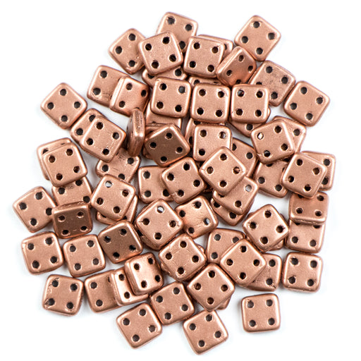 Four-Hole 6mm x 6mm QUADRATILE Bead - Matte Bronze Copper
