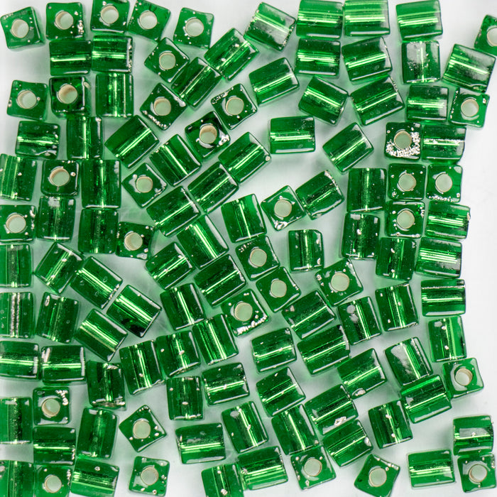 Miyuki 4.0mm CUBE Beads - Silver Lined Green