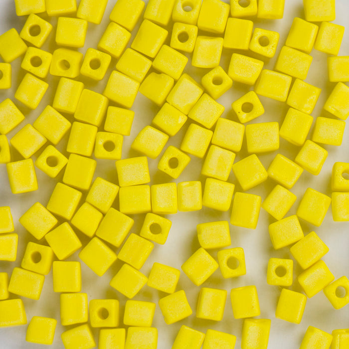 Miyuki 4.0mm CUBE Beads - Matte Opaque Yellow AB