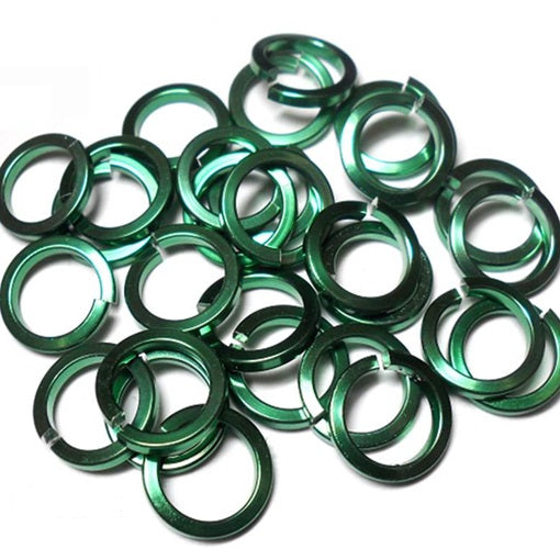 16swg (1.6mm) 1/4in. (6.6mm) ID Square Wire Anodized Aluminum Jump Rings - Green
