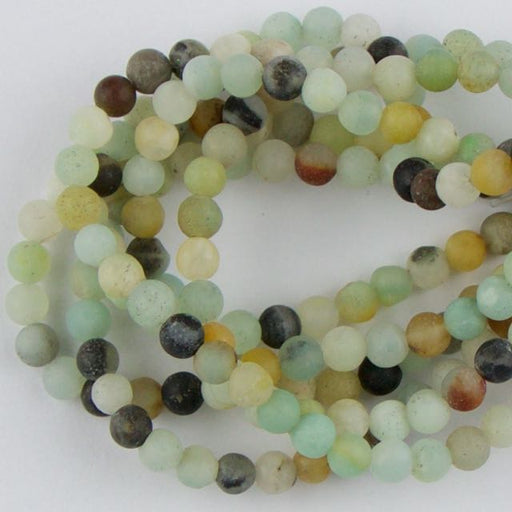 4mm Round Matte BLACK-GOLD AMAZONITE  - 8 inch Strand