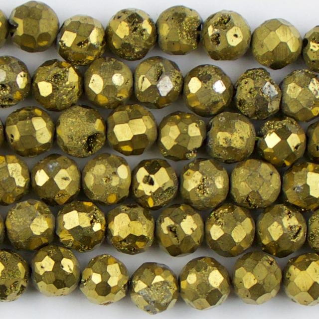 8mm Faceted Round DRUZY AGATE Gold - 8 inch Strand