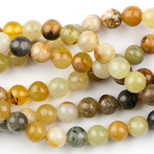 6mm Round FLOWER JADE - 8 inch Strand