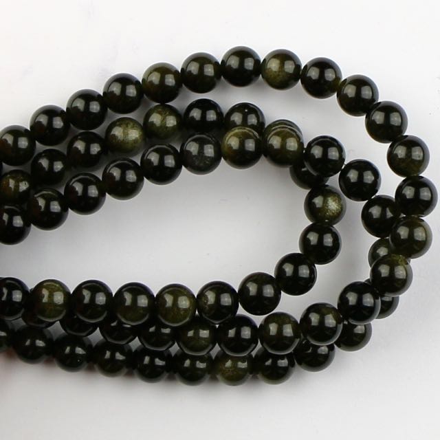 6mm Round Large Hole GOLDEN OBSIDIAN - 8 inch Strand