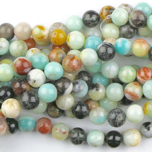 10mm Round BLACK-GOLD AMAZONITE - 8 inch Strand