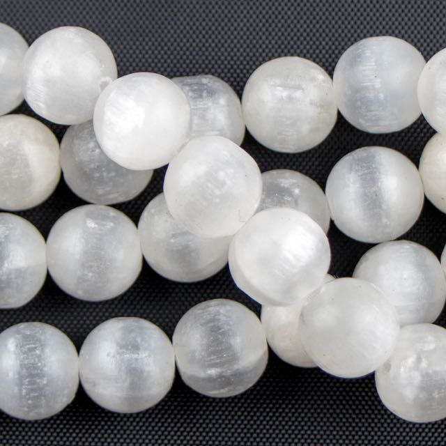 10mm Round SELENITE - 8 inch Strand