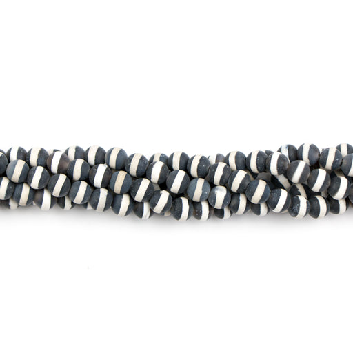 6mm Round Matte Black DZI AGATE - Round Line Pattern - 15-16 inch Strand