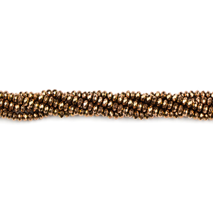 4mm Faceted Rondelle HEMATITE Copper Plated - 15-16 inch Strand
