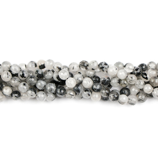 6mm Faceted Round TOURMALINATED QUARTZ - 15-16 inch Strand