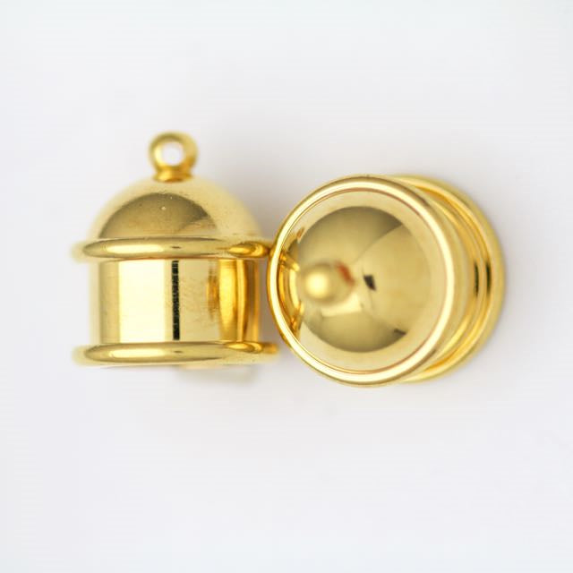 Brass Pagoda Cord End Cap (H:15.5mm; OD:13.8mm; ID:10.0mm; Hole ID:1.55mm) - Bright Gold Plate