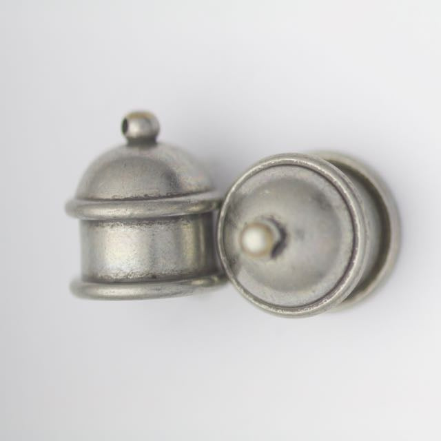 Brass Pagoda Cord End Cap (H:15.5mm; OD:13.8mm; ID:10.0mm; Hole ID:1.55mm) - Oxidized Tin Plate