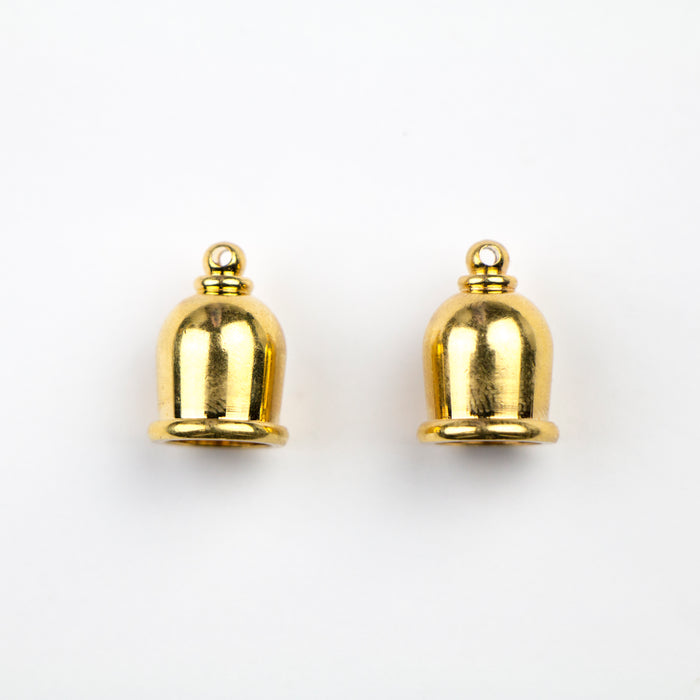Brass Taj Cord End Cap (H:16.0mm; OD:11.6mm; ID:8.0mm; Hole ID:1.50mm) - Bright Gold Plate