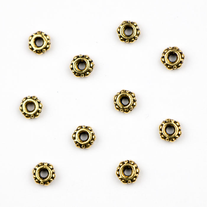 4.1mm Turkish Spacer Beads (1.5mm ID) - Antique Gold Plate