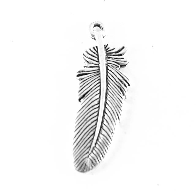 Large Feather Charm - Antique Silver Plate