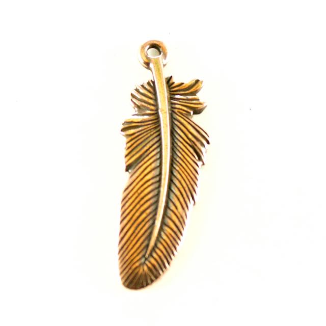 Large Feather Charm - Antique Copper Plate