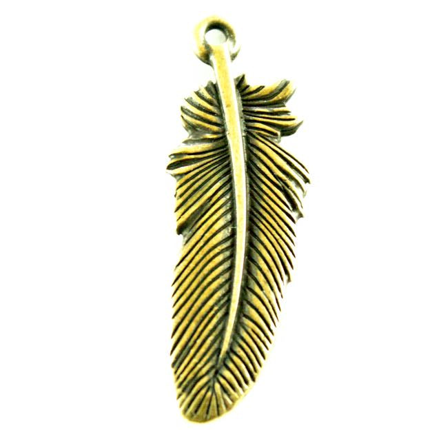Large Feather Charm - Oxidized Brass