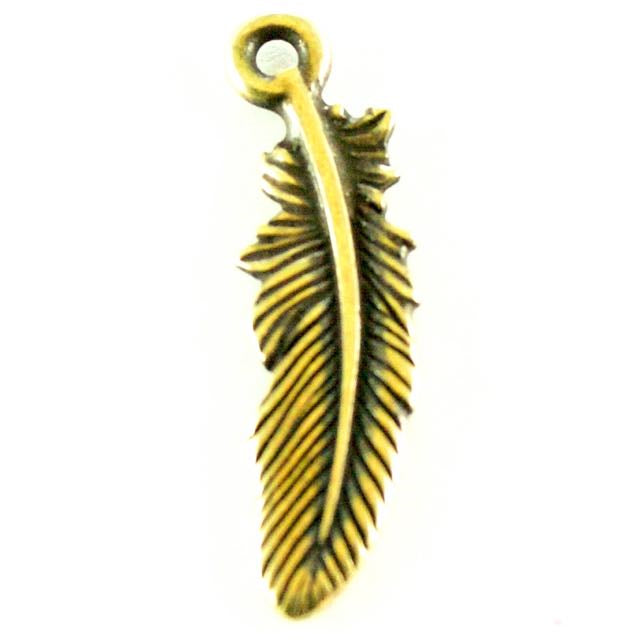 Small Feather Charm - Oxidized Brass