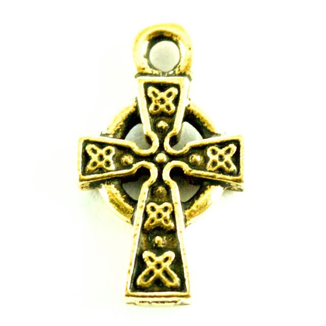 Small Celtic Cross Charm - Antique Gold Plate