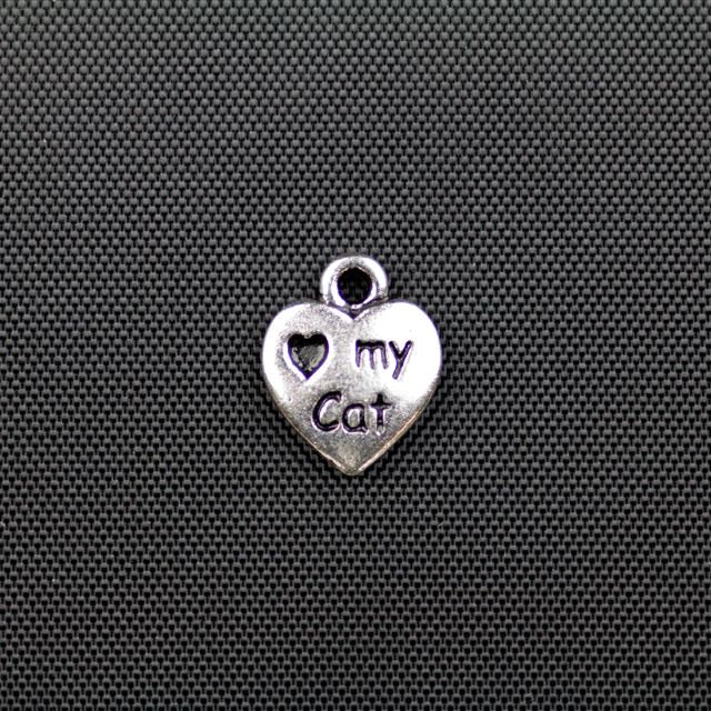 Love My Cat Charm - Antique Silver Plate