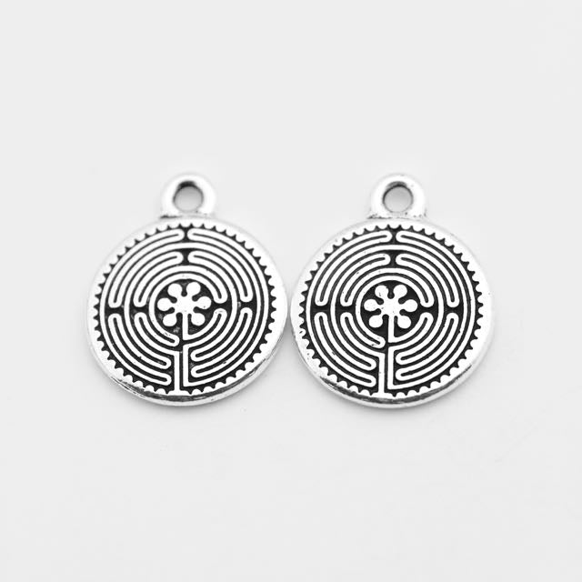 Labyrinth Charm - Antique Silver Plate