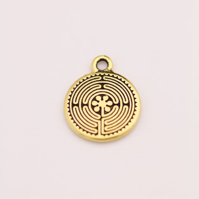 Labyrinth Charm - Antique Gold Plate
