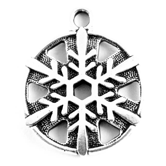 3/4" Snowflake Charm - Antique Silver Plate