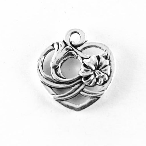 Floral Heart Charm - Antique Silver Plate