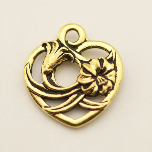 Floral Heart Charm - Antique Gold Plate