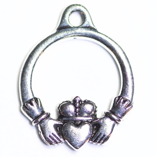 Small Claddagh Charm - Antique Silver Plate