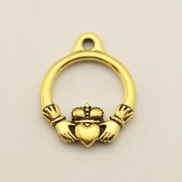 Small Claddagh Charm - Antique Gold Plate