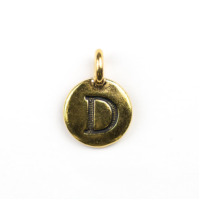 Letter "D" Charm - Antique Gold Plate