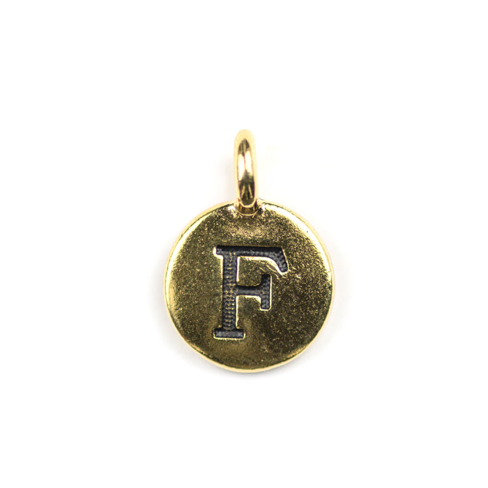 Letter "F" Charm - Antique Gold Plate