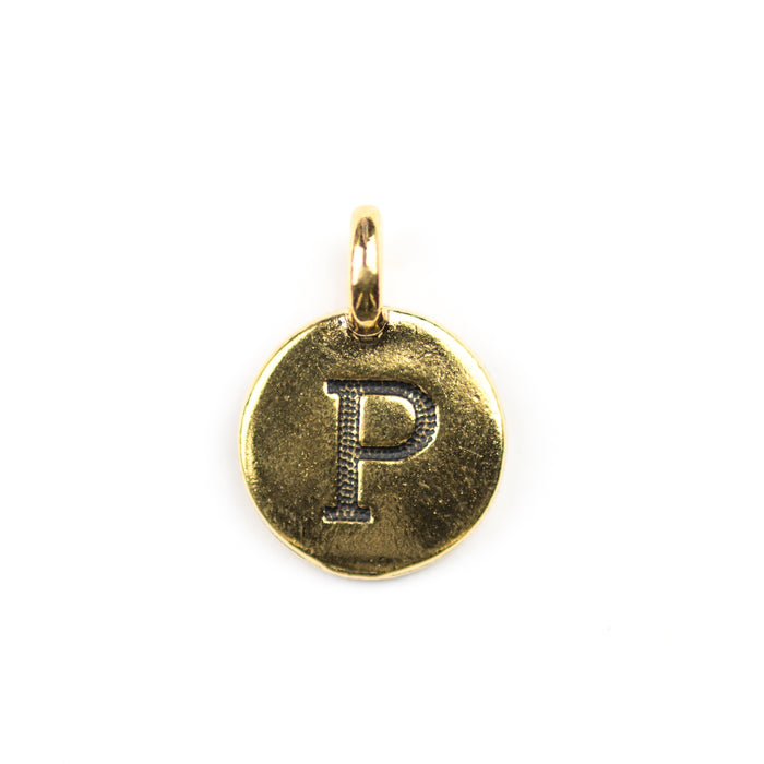 Letter "P" Charm - Antique Gold Plate