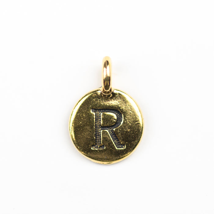 Letter "R" Charm - Antique Gold Plate