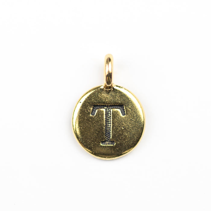 Letter "T" Charm - Antique Gold Plate