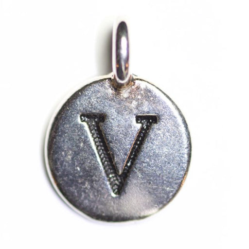 Letter "V" Charm - Antique Silver Plate