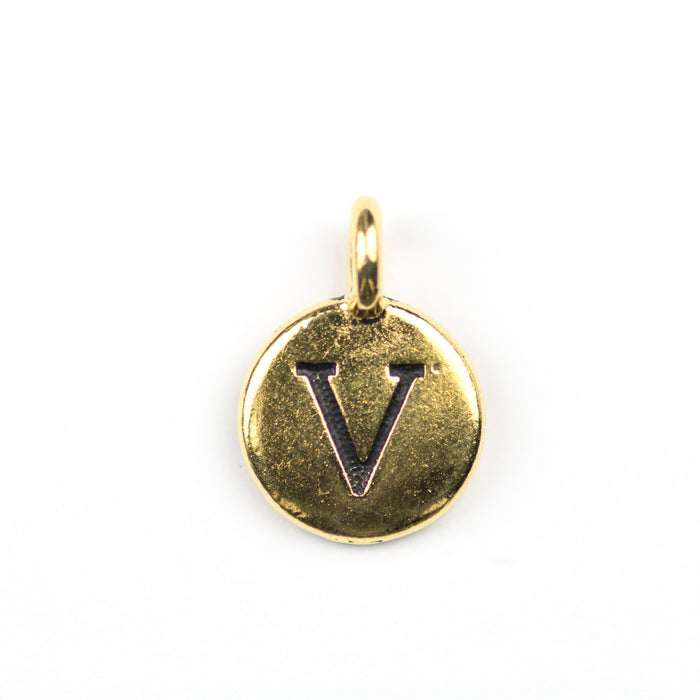 Letter "V" Charm - Antique Gold Plate