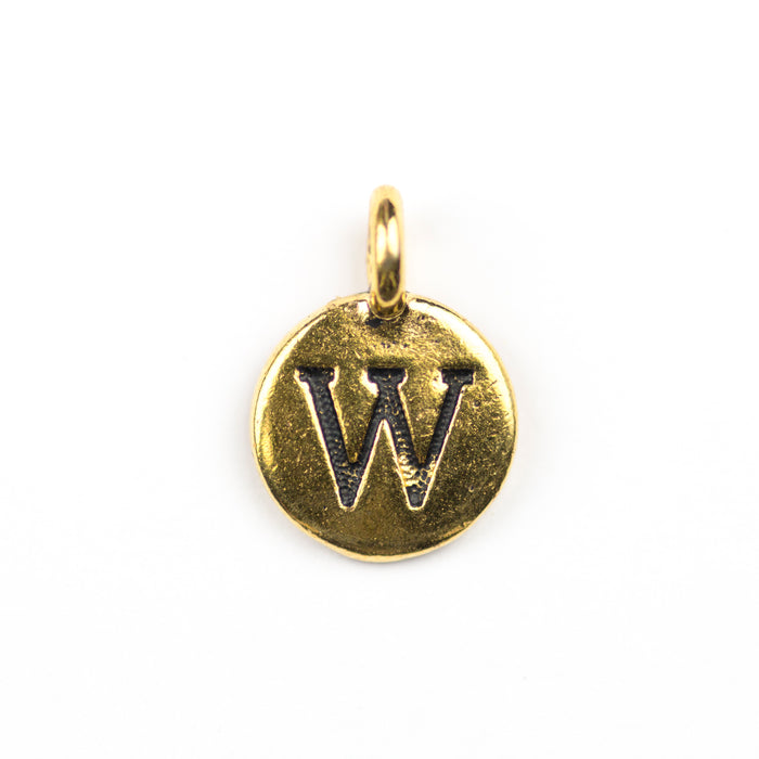 Letter "W" Charm - Antique Gold Plate