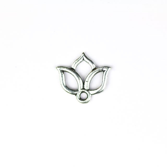 Open Lotus Charm - Antique Silver Plate