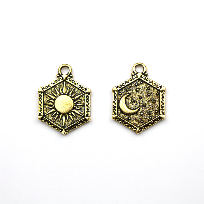 Sun and Moon Pendant - Antique Gold Plate