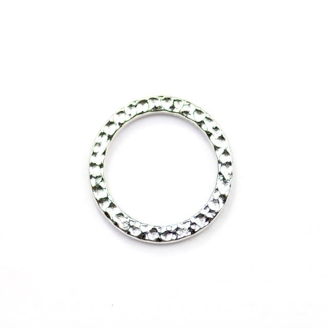 Large Hammered Ring Link - Rhodium Plate