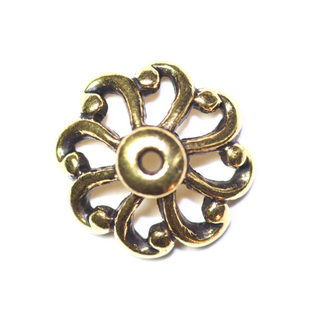 12mm Open Scalloped Beadcap - Antique Gold Plate