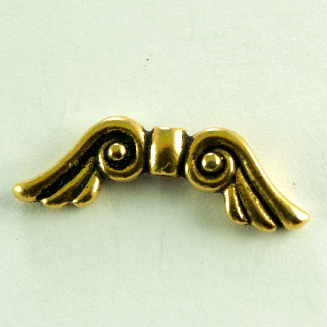 Angel Wing Bead - Antique Gold Plate