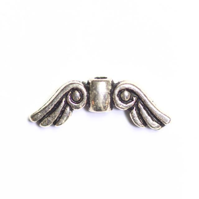 Small Angel Wing Bead - Antique Silver Plate