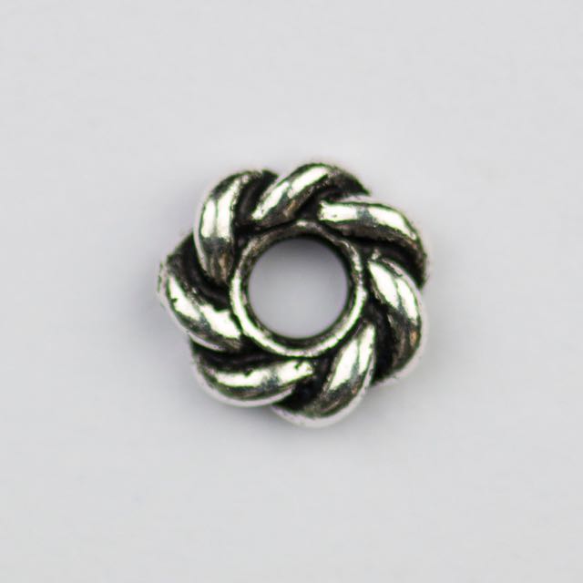 8mm Twisted Large Hole Bead - Antique Silver Plate