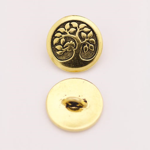 Bird in a Tree Button - Antique Gold Plate