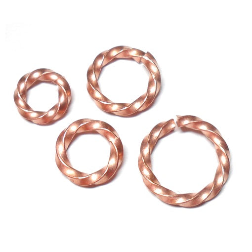 16swg 1/4 (6.6mm) ID Twisted Square Wire Jump Rings - Copper