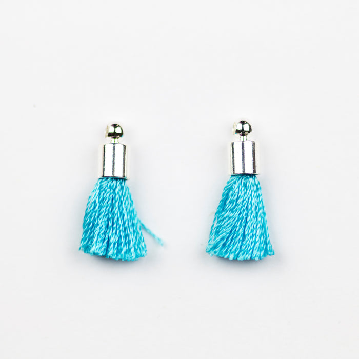 17-20mm Silk Tassel with Silver Cap - Turquoise