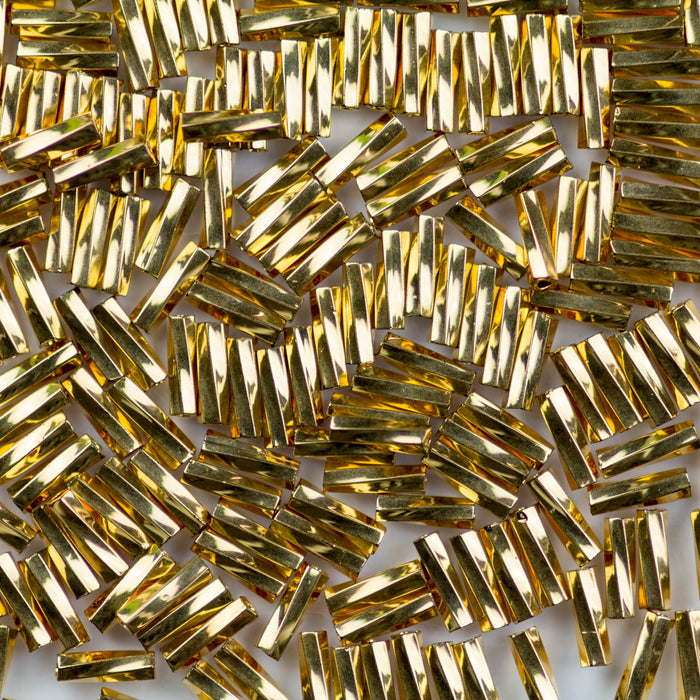 Miyuki 2mm x 6mm Twisted BUGLE Beads - 24kt Gold Plated