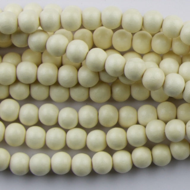 8mm Round WHITE Wood Beads - 16 inch Strand Strand